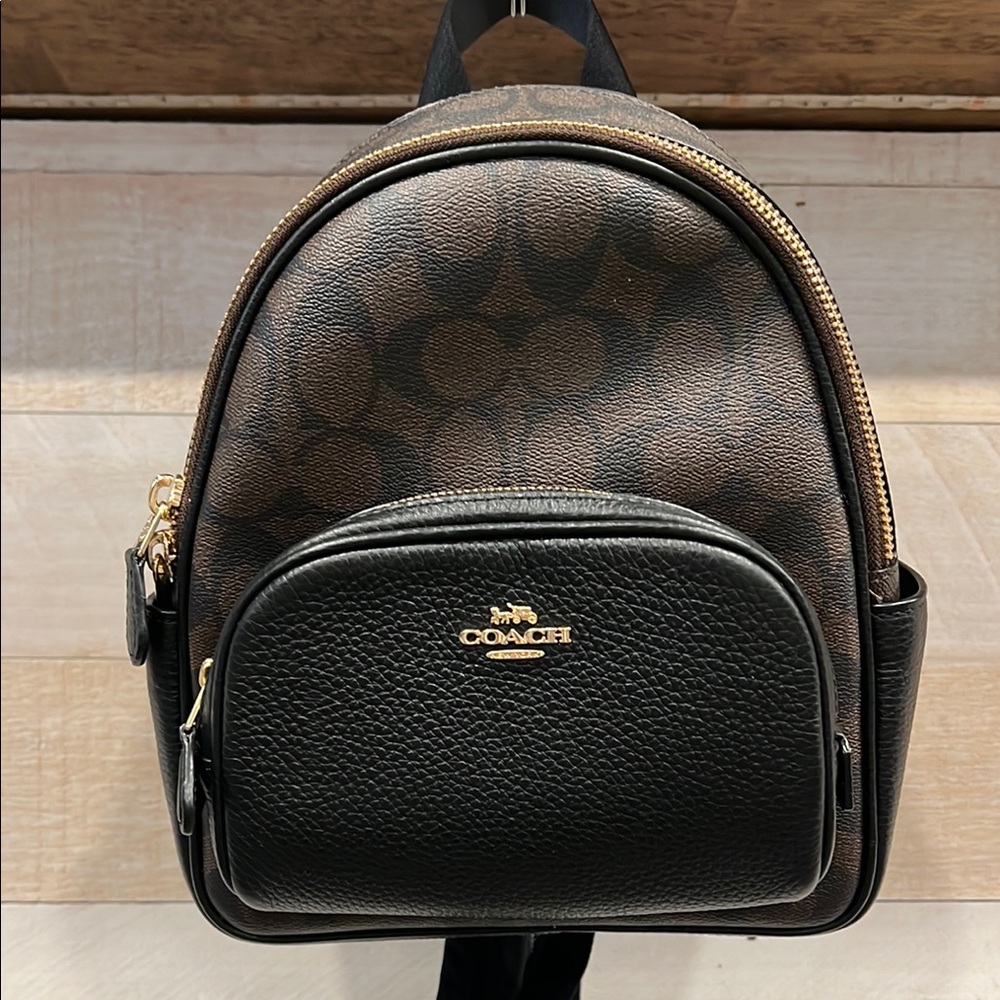 Coach Brown and Black Signature Mini Backpack